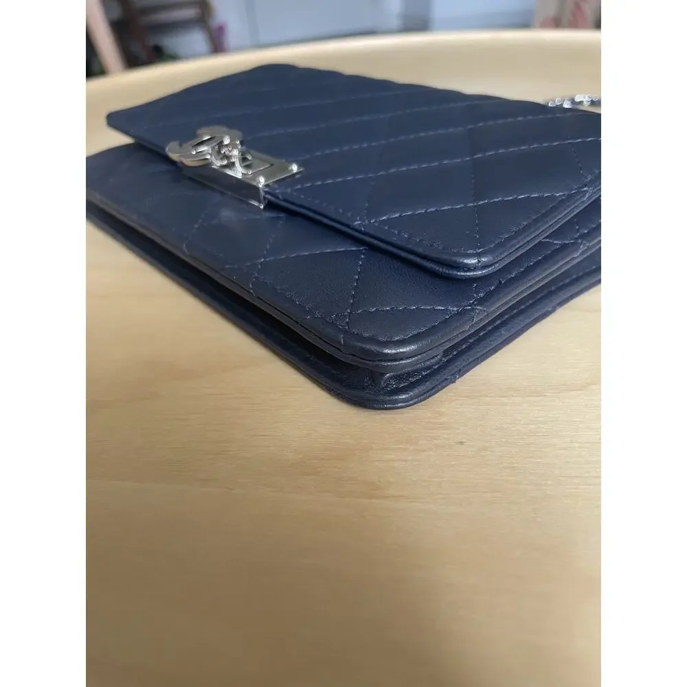 Chanel NEW Blue Golden Class Wallet On a Chain Quilted Leather Crossbody Bag